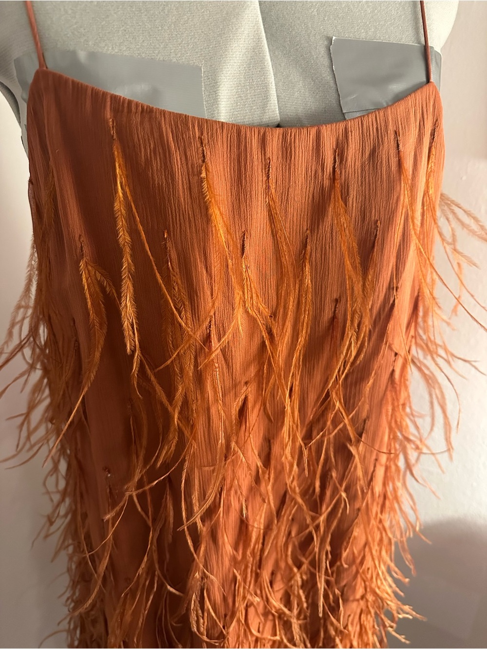 Rebecca Taylor Feather-Trim Slip Dress in Rust Orange - Picture 6 of 8